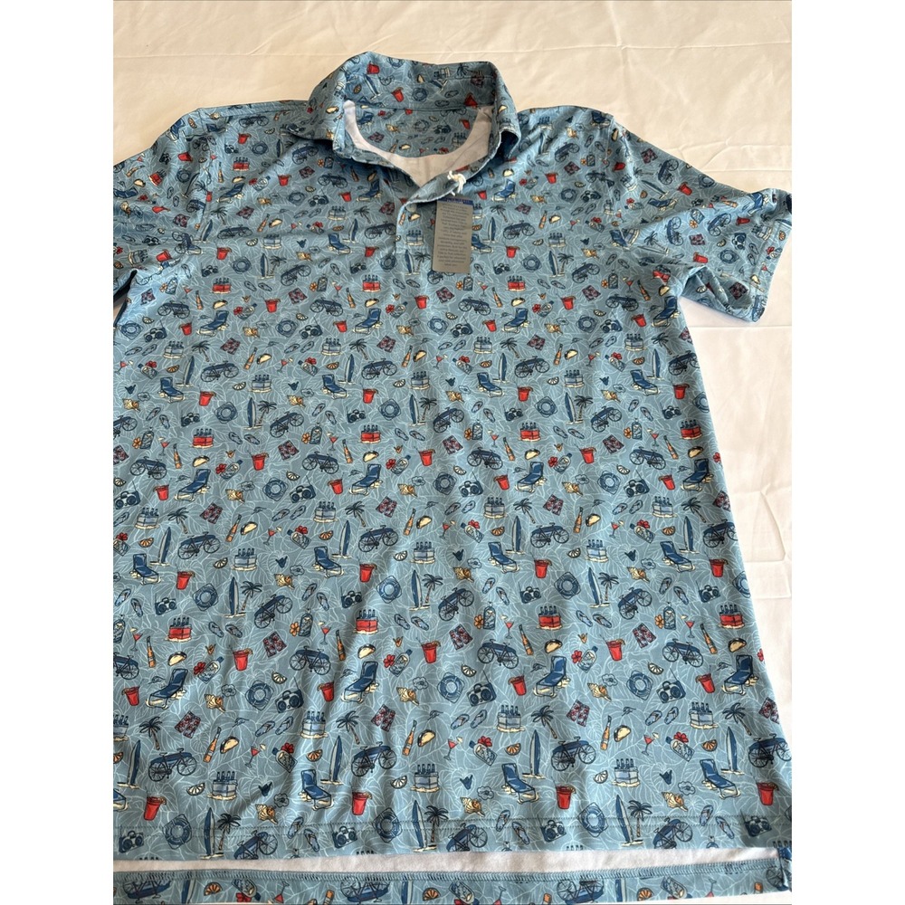 Southern Tide Men's Driver Go With The Float Print Performance Stretch Polo Sz M